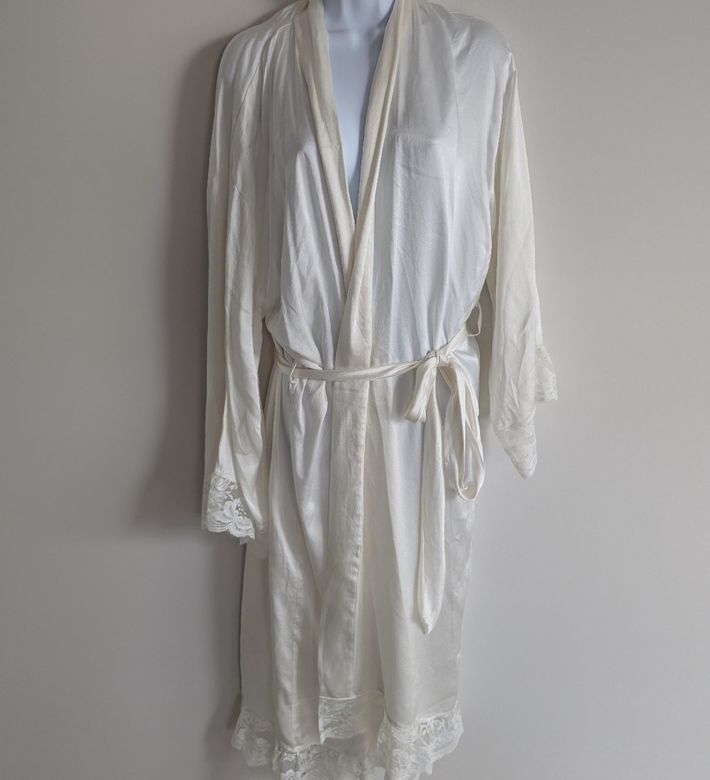 Emsilk Designs Silk Robe Womens One Size Lace Trim Romantic Old Money Coquette